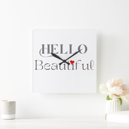 彼女への美しい贈り物: HELLO Beautiful スクエア壁時計 (ホーム)