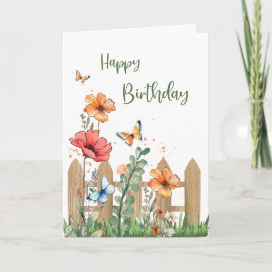 彼女への誕生日お祝いに 春の花と蝶々 カード (正面)