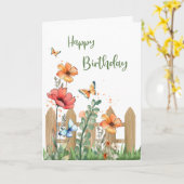 彼女への誕生日お祝いに 春の花と蝶々 カード (黄色い花)