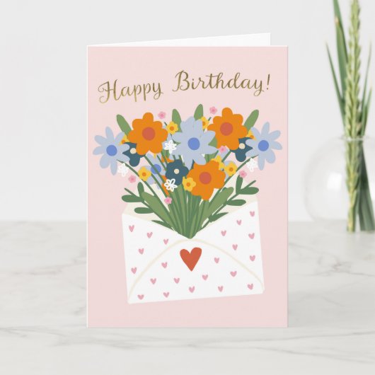 彼女への誕生日プレゼントにフラワーブーケ カード (正面)