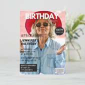 彼女への100歳の誕生日招待状 雑誌の表紙 招待状 (スタンド正面)