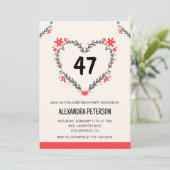 彼女への47歳の誕生日お祝いにモダンなフラワーハート 招待状 (スタンド正面)