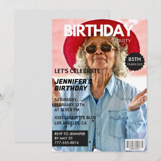 彼女への85歳の誕生日招待状 - 雑誌の表紙 招待状 (正面/裏面)
