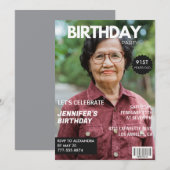 彼女への91歳の誕生日招待状 - 雑誌の写真 招待状 (正面/裏面)
