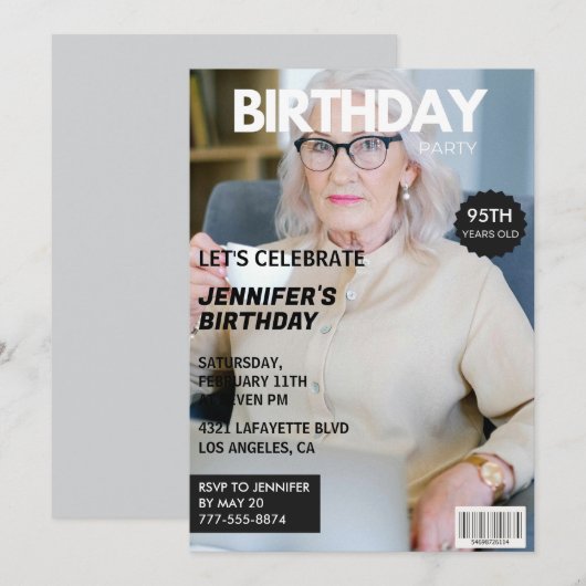 彼女への95歳の誕生日招待状 - 雑誌の表紙 招待状 (正面/裏面)