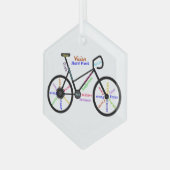 彼女やる気を起こさせるのためのバイクもしくは自転車に乗る人の自転車の言葉 ガラスオーナメント (正面左)