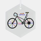 彼女やる気を起こさせるのためのバイクもしくは自転車に乗る人の自転車の言葉 ガラスオーナメント (裏面)