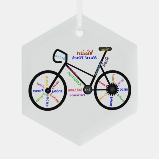 彼女やる気を起こさせるのためのバイクもしくは自転車に乗る人の自転車の言葉 ガラスオーナメント (裏面)