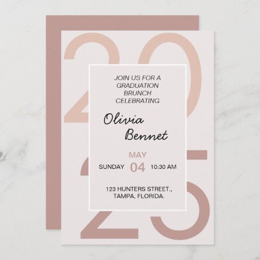 彼女エレガントのための朝食の卒業式ブランチ 招待状 (正面/裏面)