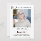 彼女エレガントの写真の90歳の誕生日招待状 招待状 (正面)