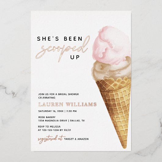 彼女エレガントはスクープされたブライダルシャワー 箔招待状 (正面)