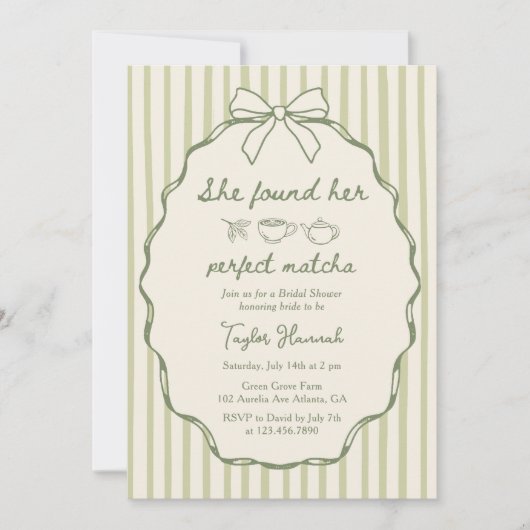 彼女エレガントは完璧な抹茶ブライダルシャワーを見つけた 招待状 (正面)