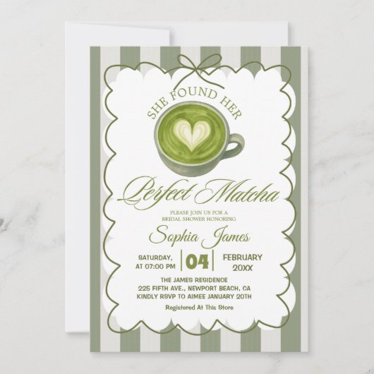 彼女エレガントは完璧な抹茶ブライダルシャワーを見つけた 招待状 (正面)