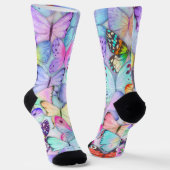 彼女カラフルの紫のための蝶パターンデザイン ソックス (傾斜あり)