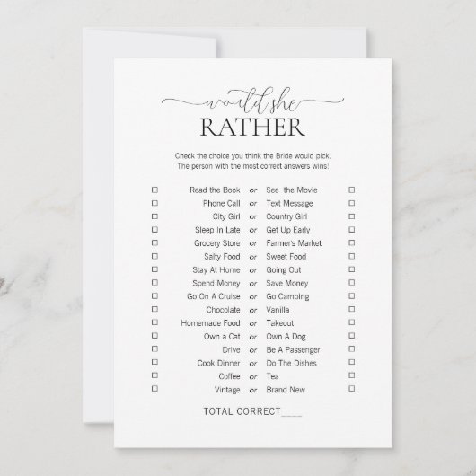 彼女シンプルはミニマルむしろブライダルシャワーの試合 招待状 (正面)