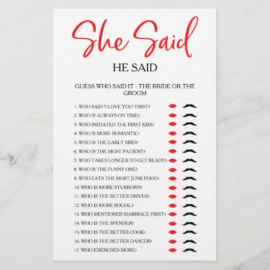 彼女シンプルは彼はブライダルシャワーパーティーゲームと言った (正面)