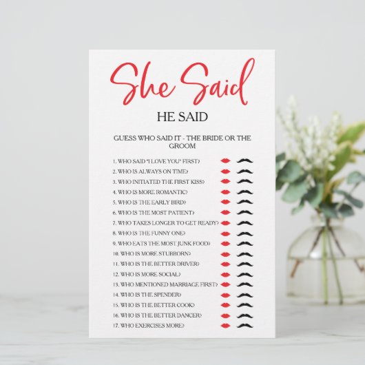 彼女シンプルは彼はブライダルシャワーパーティーゲームと言った (スタンド正面)