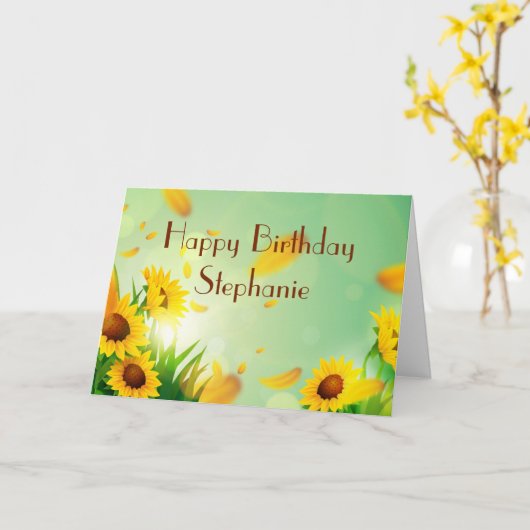 彼女パーソナライズされたのひまわりのハッピーバースデー カード (黄色い花)