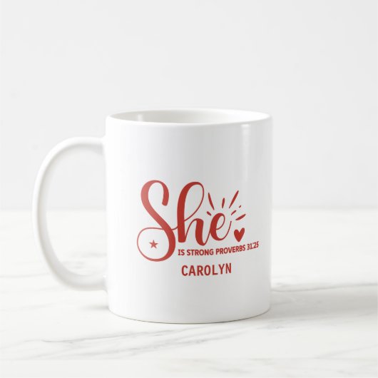 彼女パーソナライズされたは強い赤いハート諺の女性 コーヒーマグカップ (左)