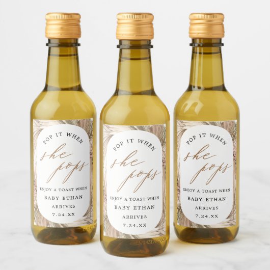 彼女ポップ・アートのがパンパスグラスの赤ちゃんシャワーをポップするとき ワインラベル (ボトル)