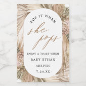 彼女ポップ・アートのがパンパスグラスの赤ちゃんシャワーをポップするとき ワインラベル (シングルラベル)