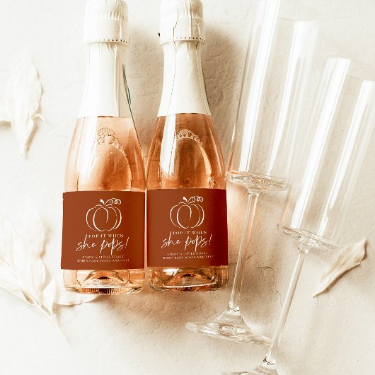 彼女ポップ・アートのがパンプキポップ・アートのンTerracotta赤ちゃんシャワー スパークリングワインラベル