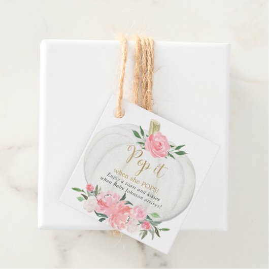 彼女ポップ・アートのがピンクの金ゴールドカボチャの秋シャワーをポップするとき フェイバータグ (インサイチュ)