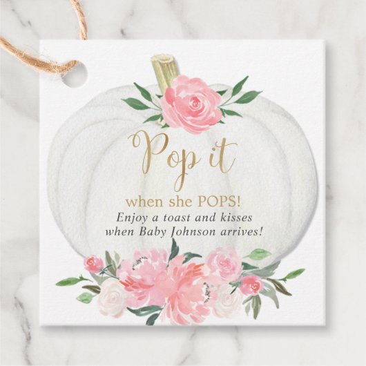 彼女ポップ・アートのがピンクの金ゴールドカボチャの秋シャワーをポップするとき フェイバータグ (正面)