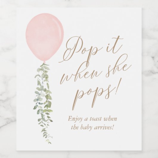 彼女ポップ・アートのがピンク色のバルーン赤ちゃんシャワーをポップするとき ワインラベル (シングルラベル)