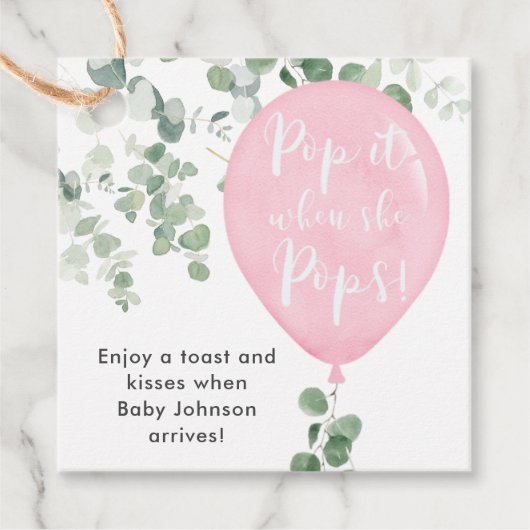 彼女ポップ・アートのがピンク色の風船の緑をポップするときにそれ フェイバータグ (正面)