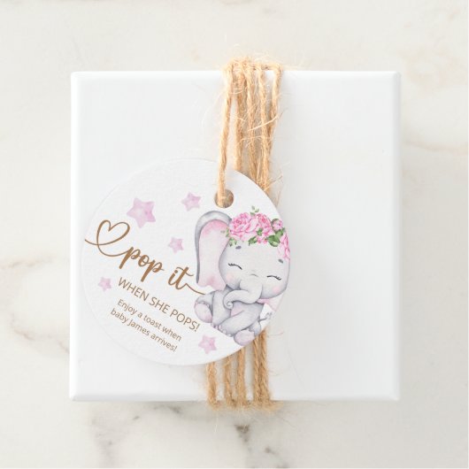 彼女ポップ・アートのがピンク象の赤ちゃんシャワーをポップするとき フェイバータグ (インサイチュ)