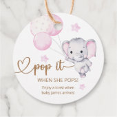 彼女ポップ・アートのがピンク象の赤ちゃんシャワーをポップするとき フェイバータグ (裏面)