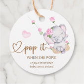 彼女ポップ・アートのがピンク象の赤ちゃんシャワーをポップするとき フェイバータグ (裏面)