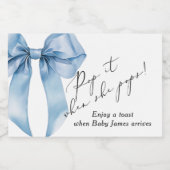 彼女ポップ・アートのがブルーボウ赤ちゃんシャワーをポップするとき スパークリングワインラベル (シングルラベル)