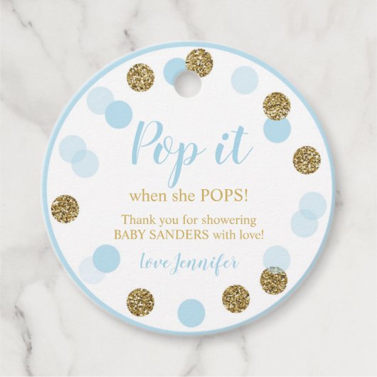 彼女ポップ・アートのがポップメッセージカード男の赤ちゃんブルー フェイバータグ (正面)