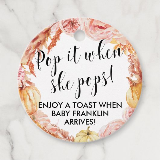 彼女ポップ・アートのがポップ秋ベビーシャワーメッセージカード フェイバータグ (正面)