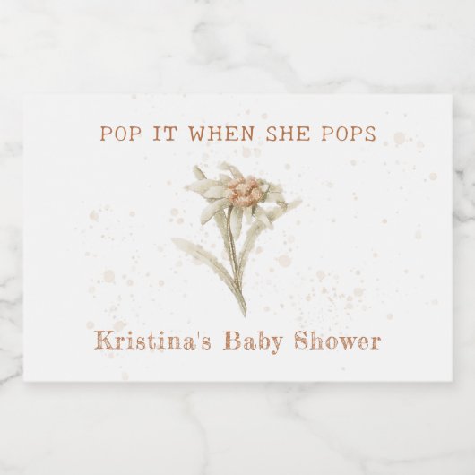 彼女ポップ・アートのがワイルドフラワーの赤ちゃんシャワーをポップするとき スパークリングワインラベル (シングルラベル)