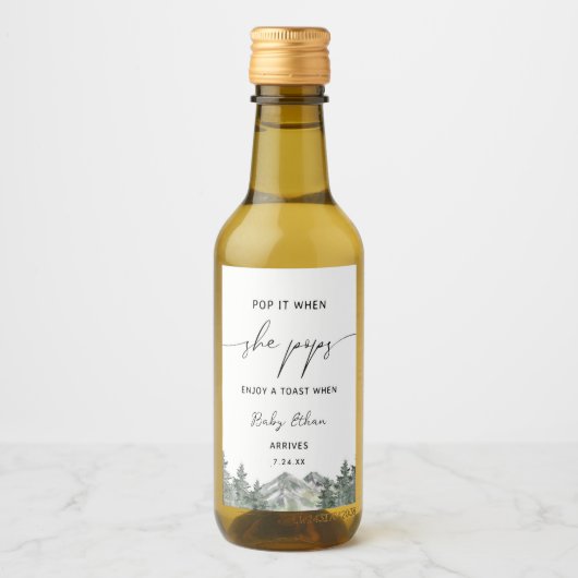 彼女ポップ・アートのが冬の赤ん坊のワイルドなシャワーをポップするとき ワインラベル (正面)