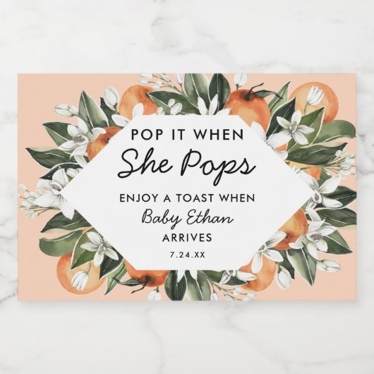 彼女ポップ・アートのが小さなかわいこちゃんの赤ちゃんシャワーをポップするとき スパークリングワインラベル (シングルラベル)