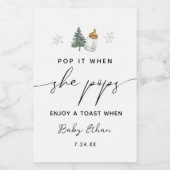 彼女ポップ・アートのが山の冬の赤ちゃんシャワーをポップするとき ワインラベル (シングルラベル)