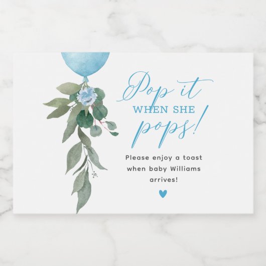 彼女ポップ・アートのが気球の緑の赤ちゃんシャワーをポップするとき スパークリングワインラベル (シングルラベル)