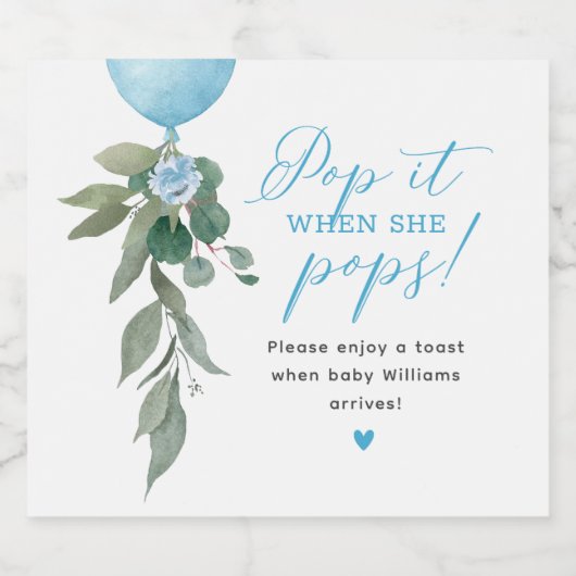 彼女ポップ・アートのが気球の緑の赤ちゃんシャワーをポップするとき スパークリングワインラベル (シングルラベル)