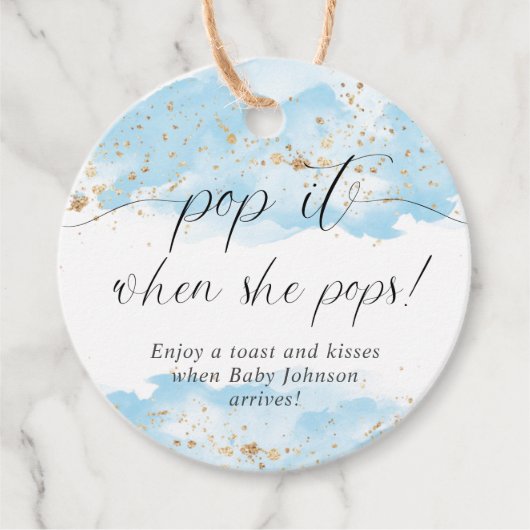 彼女ポップ・アートのが水色の青い金ゴールド白をポップするとき フェイバータグ (正面)