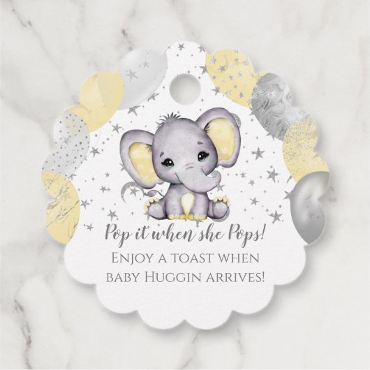 彼女ポップ・アートのが象の赤ちゃんシャワーをポップするとき フェイバータグ (裏面)