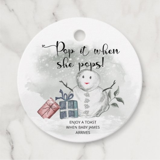 彼女ポップ・アートのが赤ちゃんシャワーをポップする時は冬 フェイバータグ (正面)
