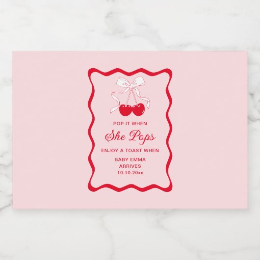 彼女ポップ・アートのが赤ちゃんポップ・アートののシャワーの上にさくらんぼを弓を引く時 リキュールボトルラベル (シングルラベル)