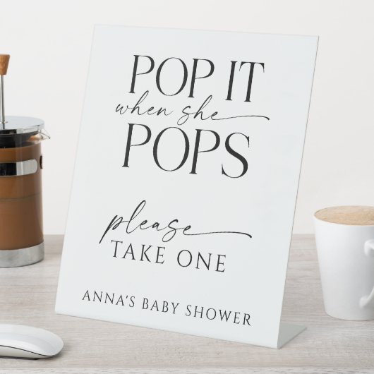彼女ポップ・アートのが赤ん坊のシャワーのパーソナライズされた好意をポップするとき 台座サイン (インサイチュ)