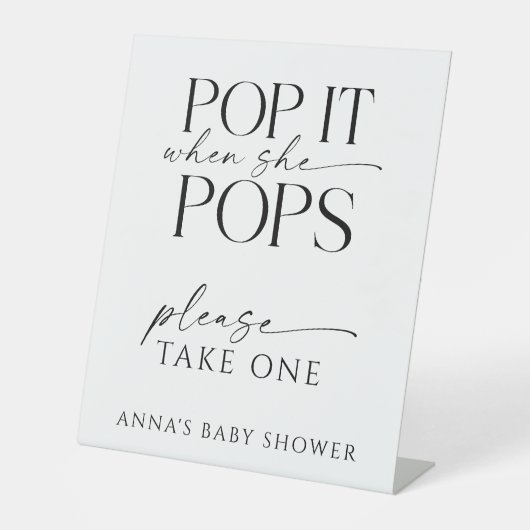 彼女ポップ・アートのが赤ん坊のシャワーのパーソナライズされた好意をポップするとき 台座サイン (正面)