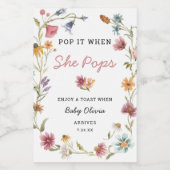 彼女ポップ・アートのが野花の赤ちゃんシャワーをポップするとき ワインラベル (シングルラベル)