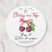 彼女ポップ・アートののポップ-さくらんぼ弓の赤ちゃんシャワー フェイバータグ (裏面)